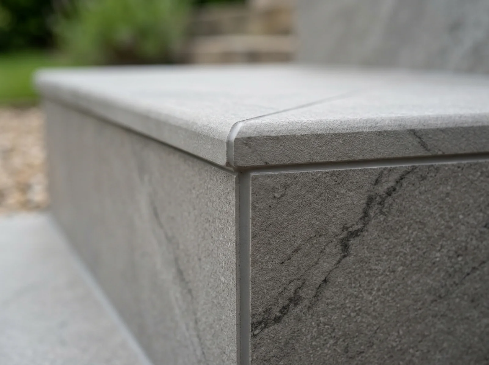 18m² small bistro porcelain patio with mitred step edge